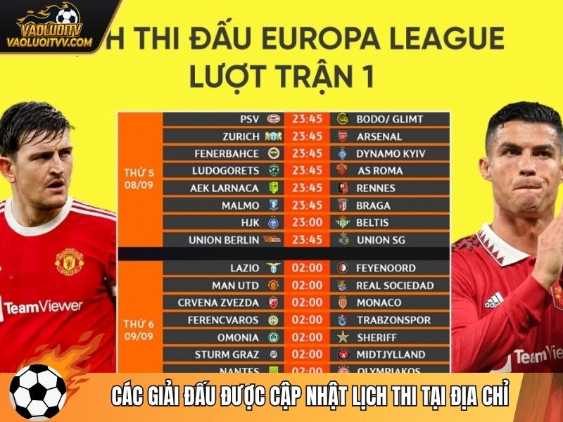 Các giải đấu được cập nhật lịch thi tại địa chỉ